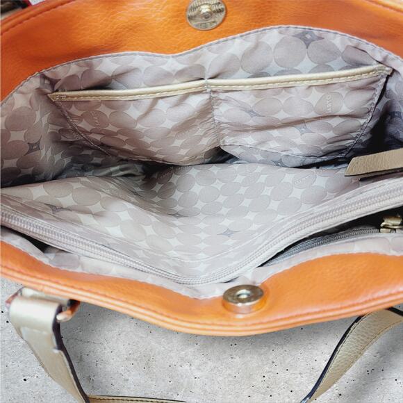 Franco Sarto Orange Faux Leather Handbag Tote Bag Style Purse 3 Compartment - Picture 5 of 9